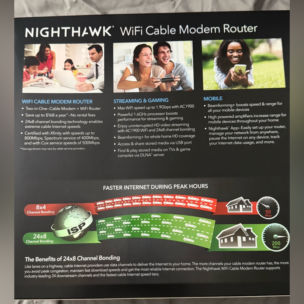 NETGEAR Nighthawk Black Modem Router Combo NIB - Picture 4 of 7